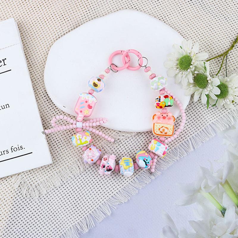 Color Cute Hand Drawn Beaded Mobile Phone Chain Pendant Anti Loss Phone Case Wrist Bag Hangings Decoration