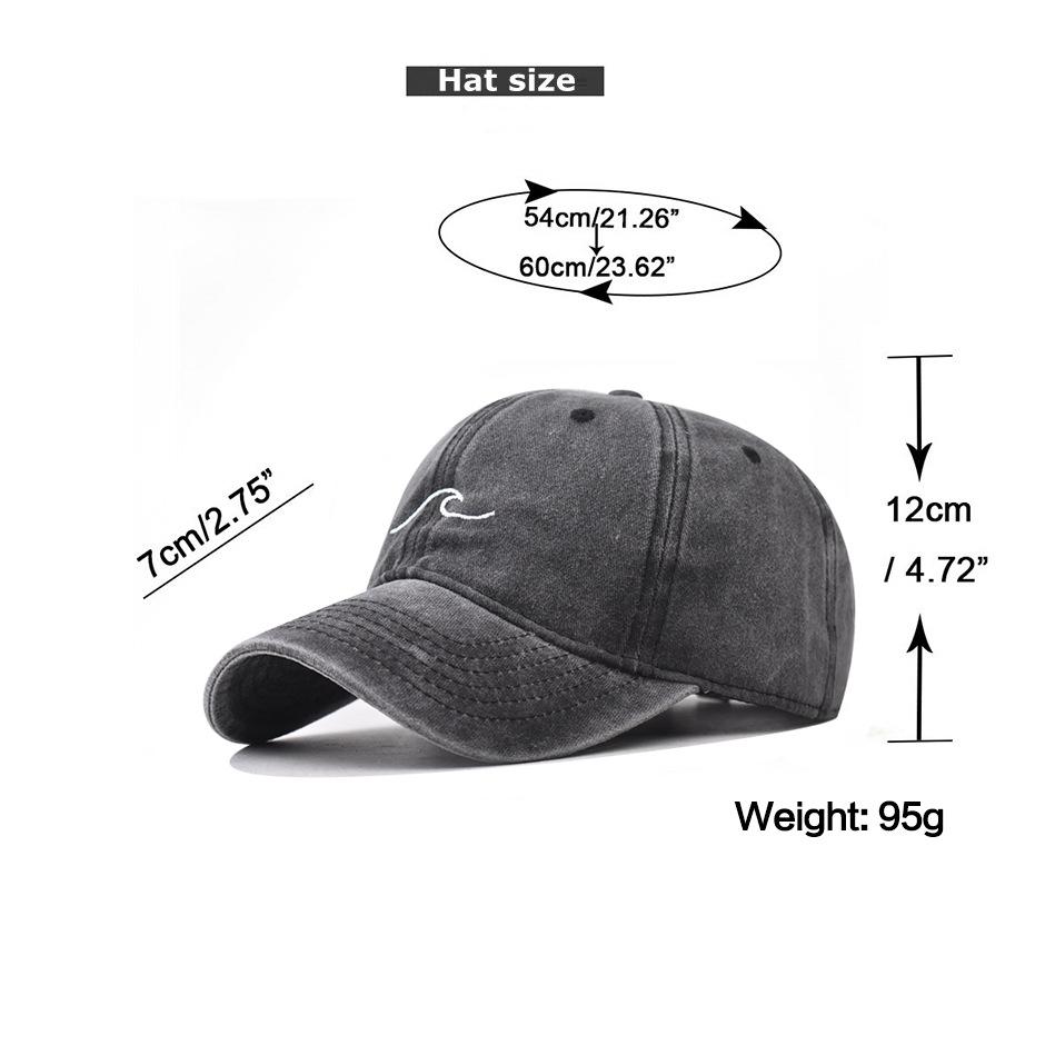 1 Pc Wave Ripple Embroidery Baseball Cap Solid Color Washed Cotton Dad Hats Simple Vintage Hip Hop Hats For Women Men