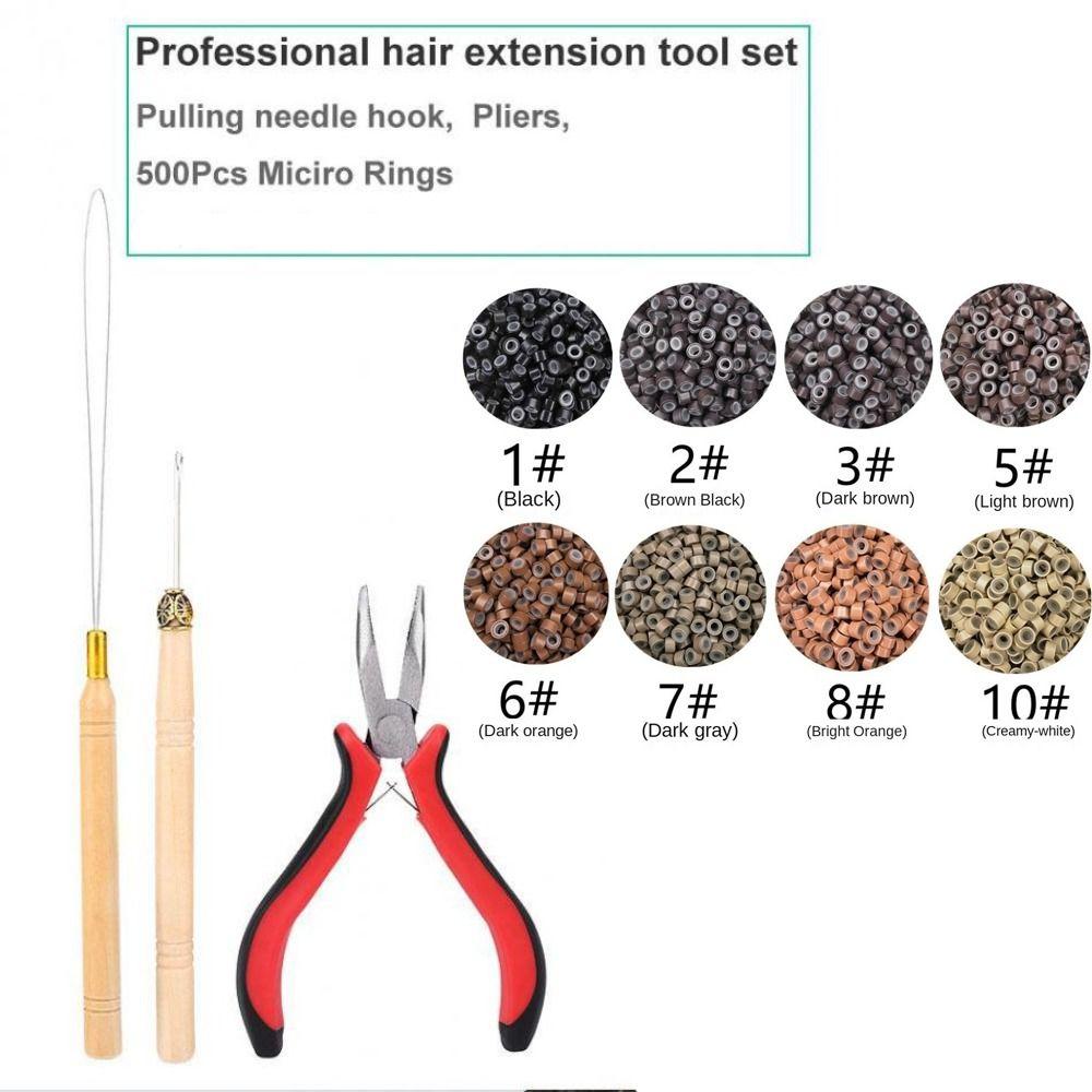 Hook Needle Hair Extensions Tools Kit Pulling Needle Micro Beads Plier  for Hair Extensions