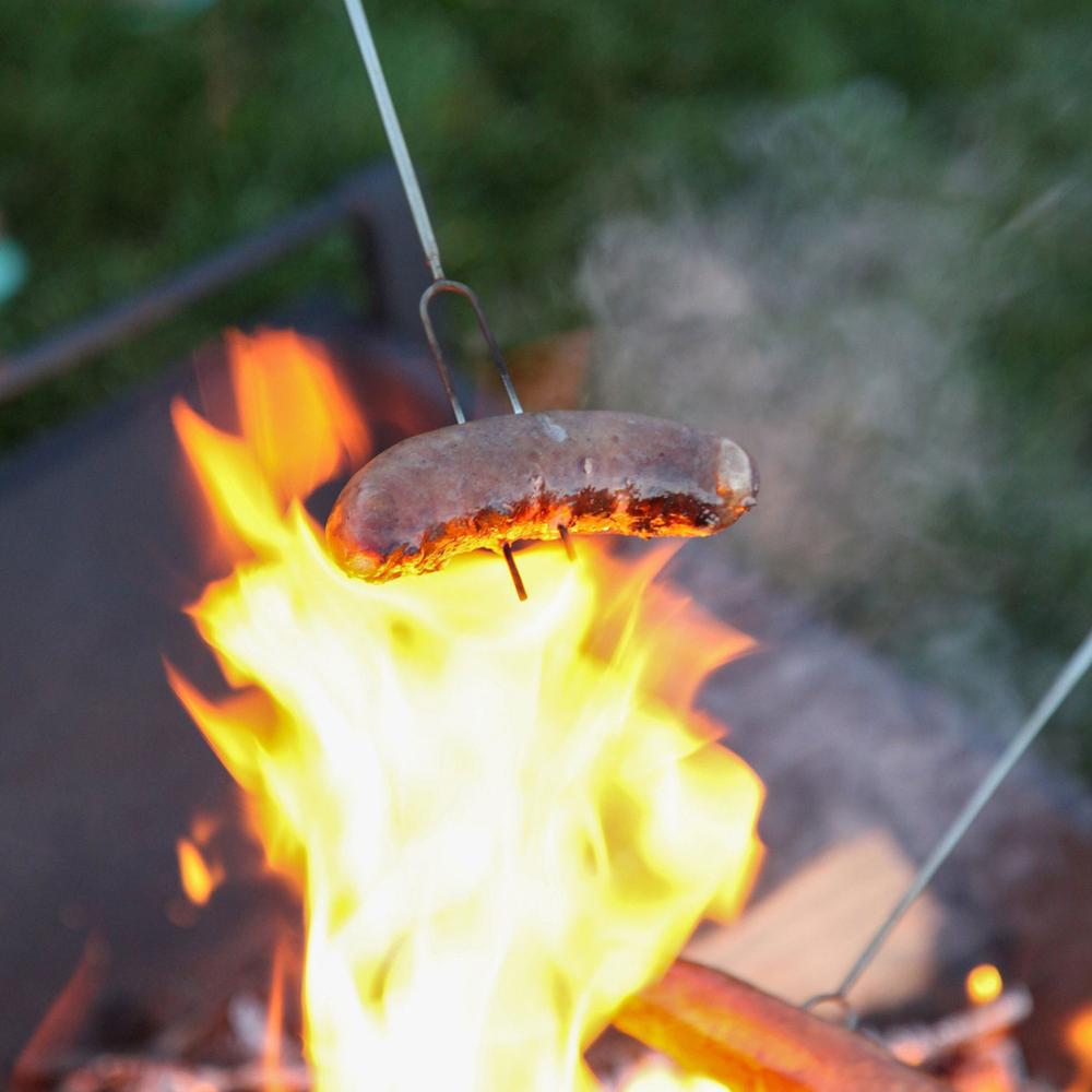 8pcs Stainless Steel Roasting Skewers with Wooden Handles Telescoping BBQ Forks 32 Inch Hot Dog Sticks for Campfire Camping BBQ