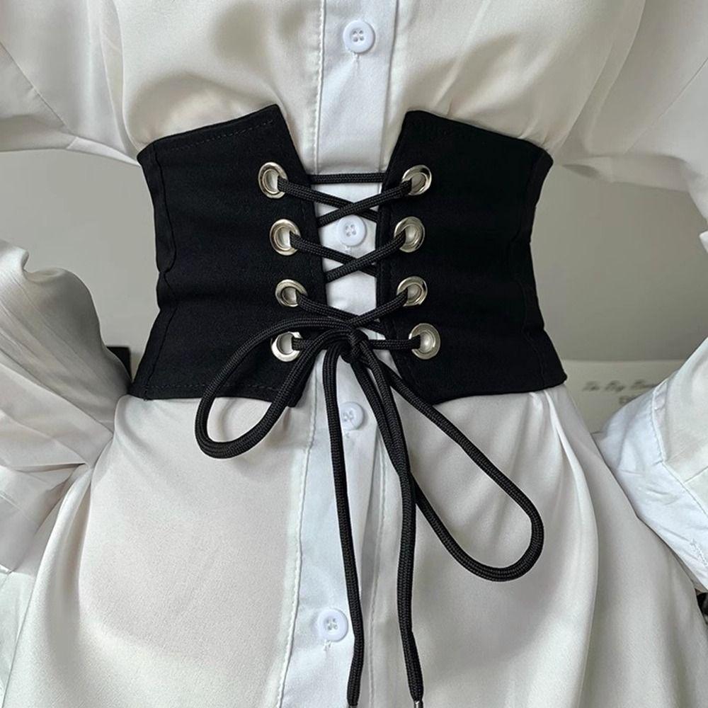 PU Leather Wide Belt Adjustable Waist Corset Punk Elastic Cummerbunds Girl