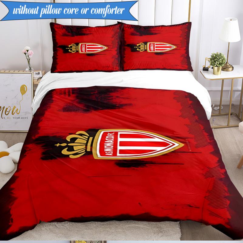 3PCS Monaco Football Club Printed Soft Bedding Set,Including 1pc Duvet Cover And 2pcs Pillowcases Perfect for Bedroom, Dormitory, Fan Gift