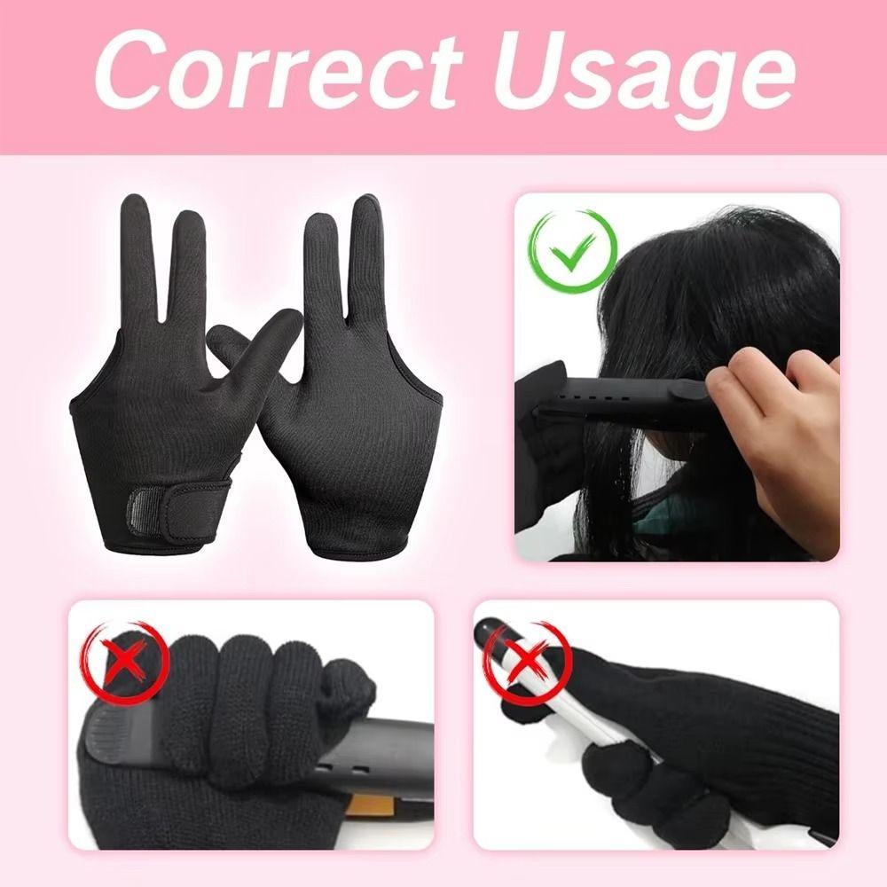 Black Heat Resistant Gloves 3 Finger Protection Mittens New Curling Wand Glove