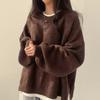 Maglioni da Donna Vintage Autunno Inverno Manica a Lanterna Nera Pullover in Maglia Oversize Coreani Monocolore Base