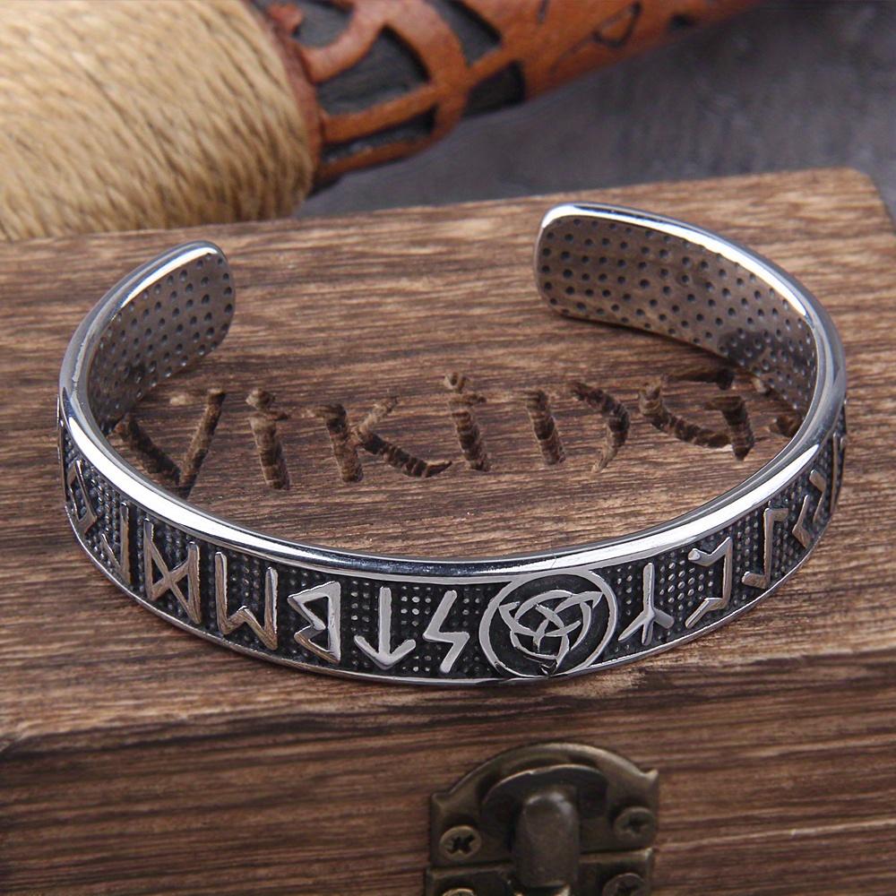 Vintage Nordic Mythology Odin Viking Valknit Pattern Bracelet, Fashionable, Viking Compass Stainless Steel Cuff Bracelet, New Retro Talisman