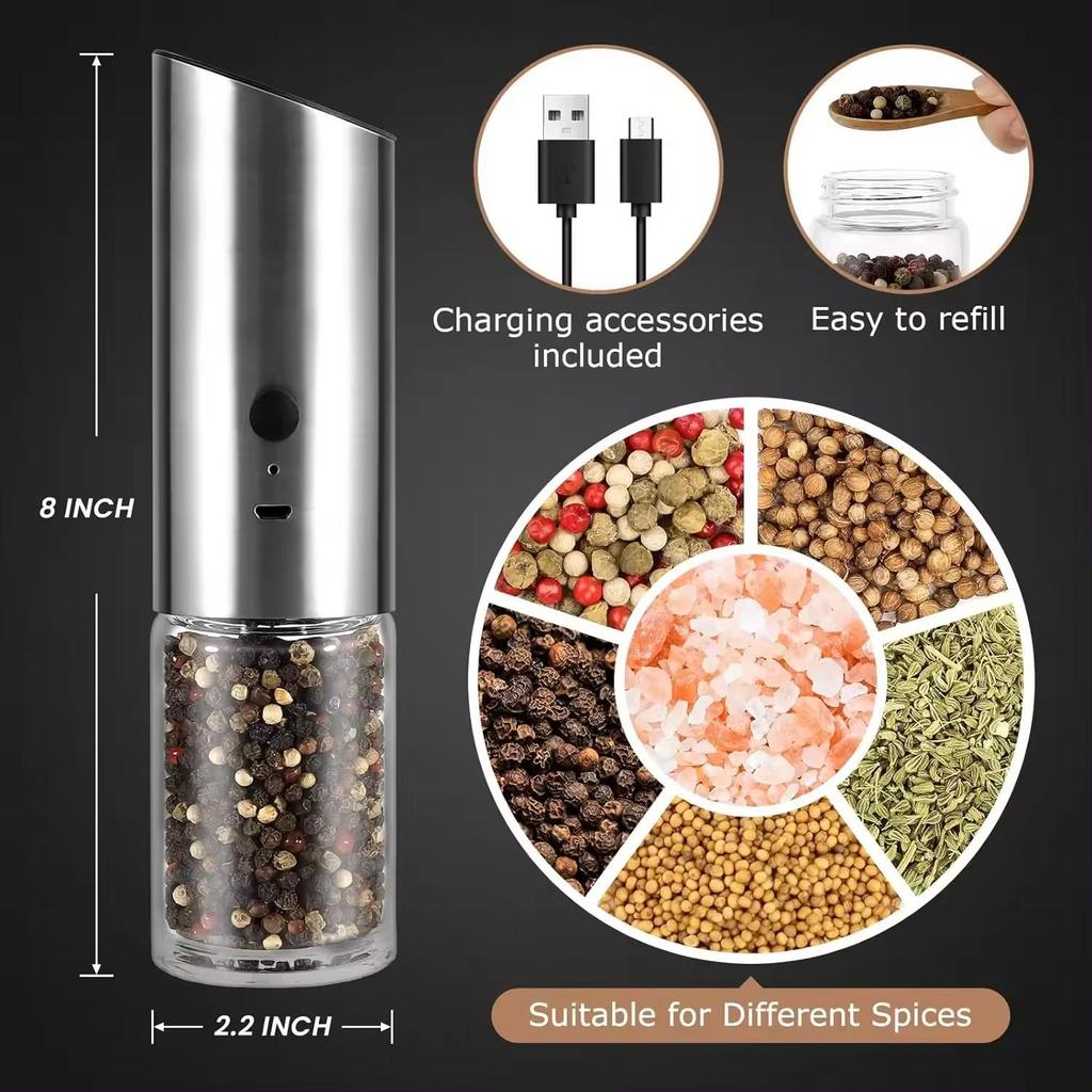 Adjustable Transparent USB Rechargeable Electric Pepper Grinder