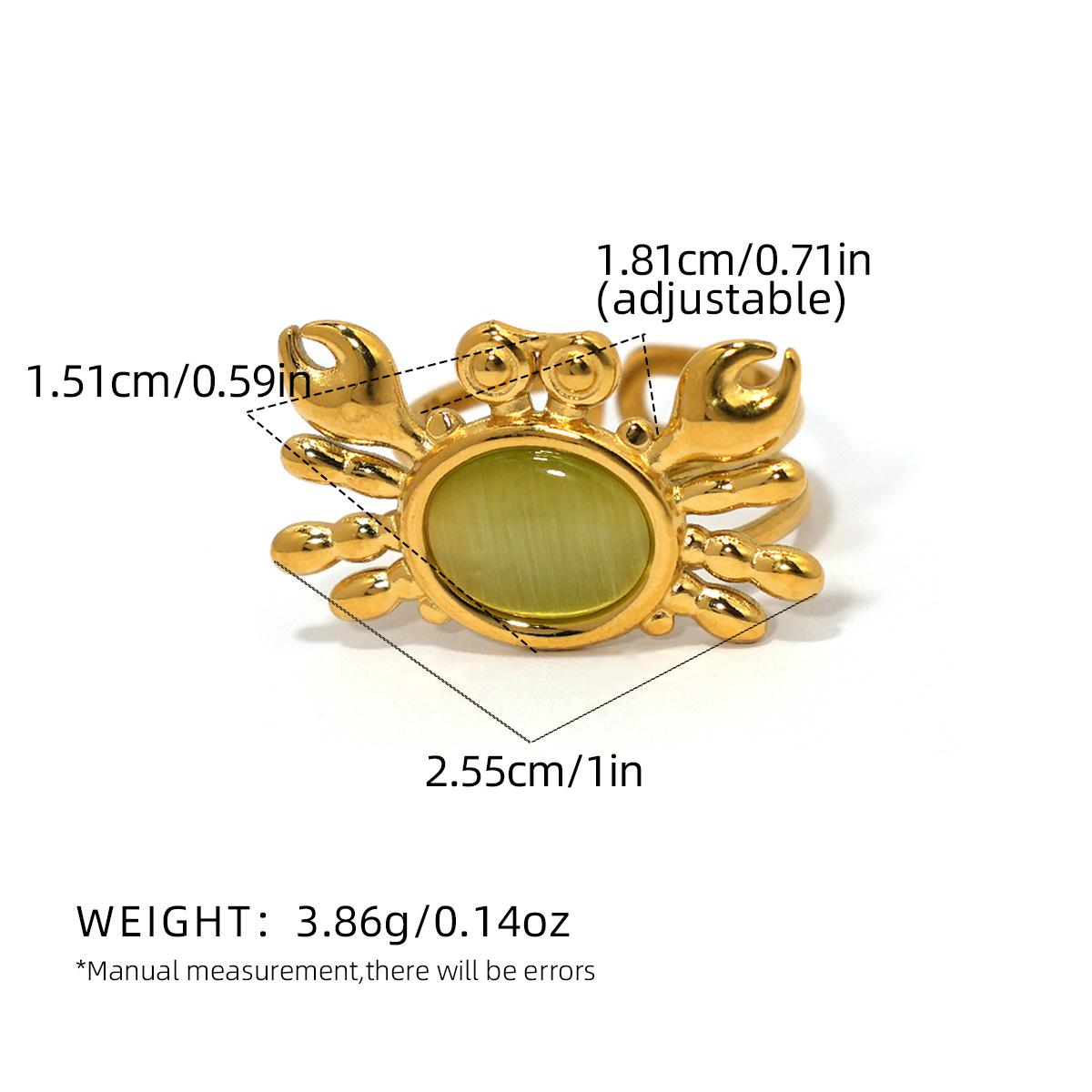 

Summer Stainless steel Colorful Cat s Eye Stone crab rings for Women 18K Gold Plated Zircon Suitable for Seaside Holiday resizable