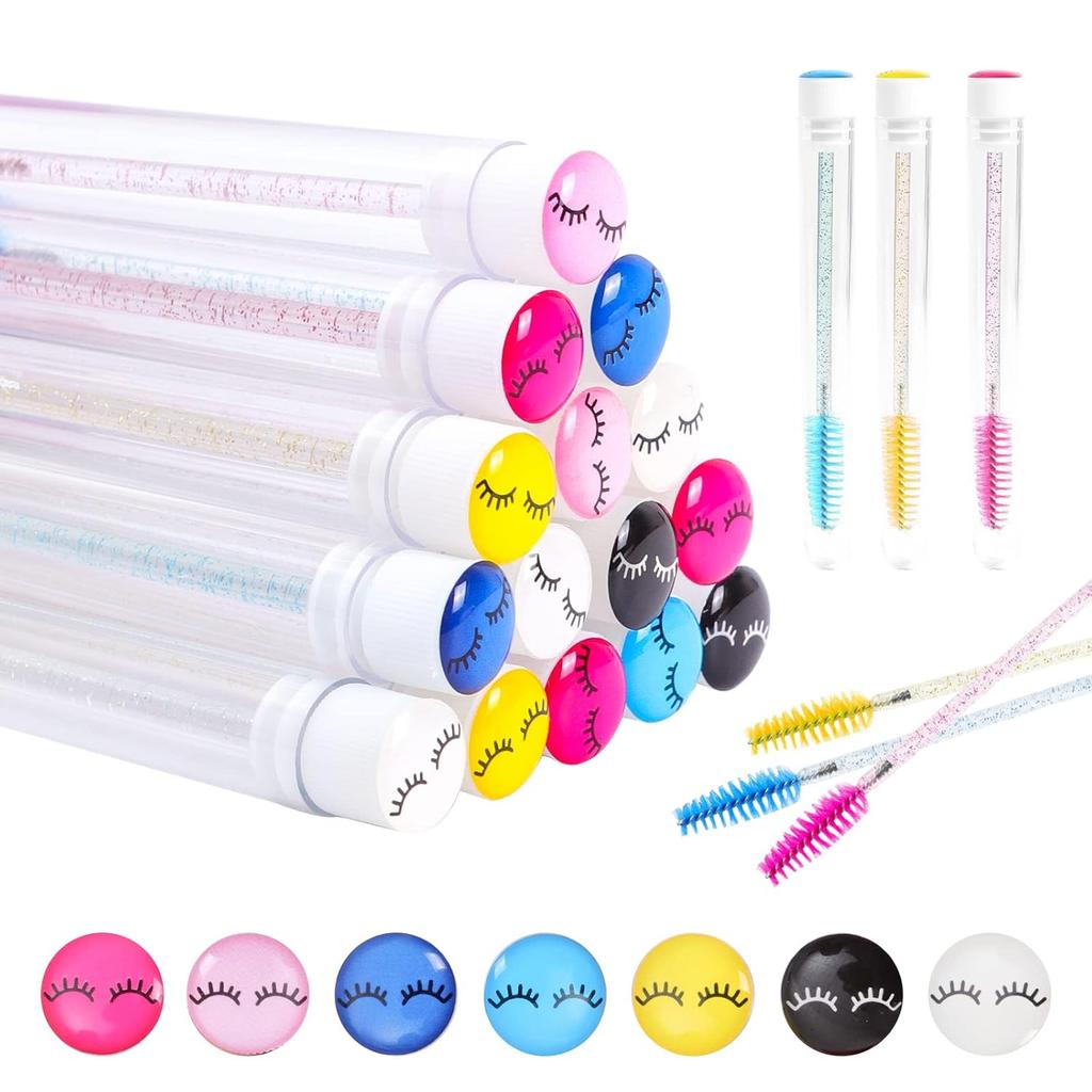 60 Pcs Colorful Lash Disposable Mascara Brushes Diamond Eyelash Spoolies Makeup Brush Mascara Wand In Sanitary Tube Lash Supplies