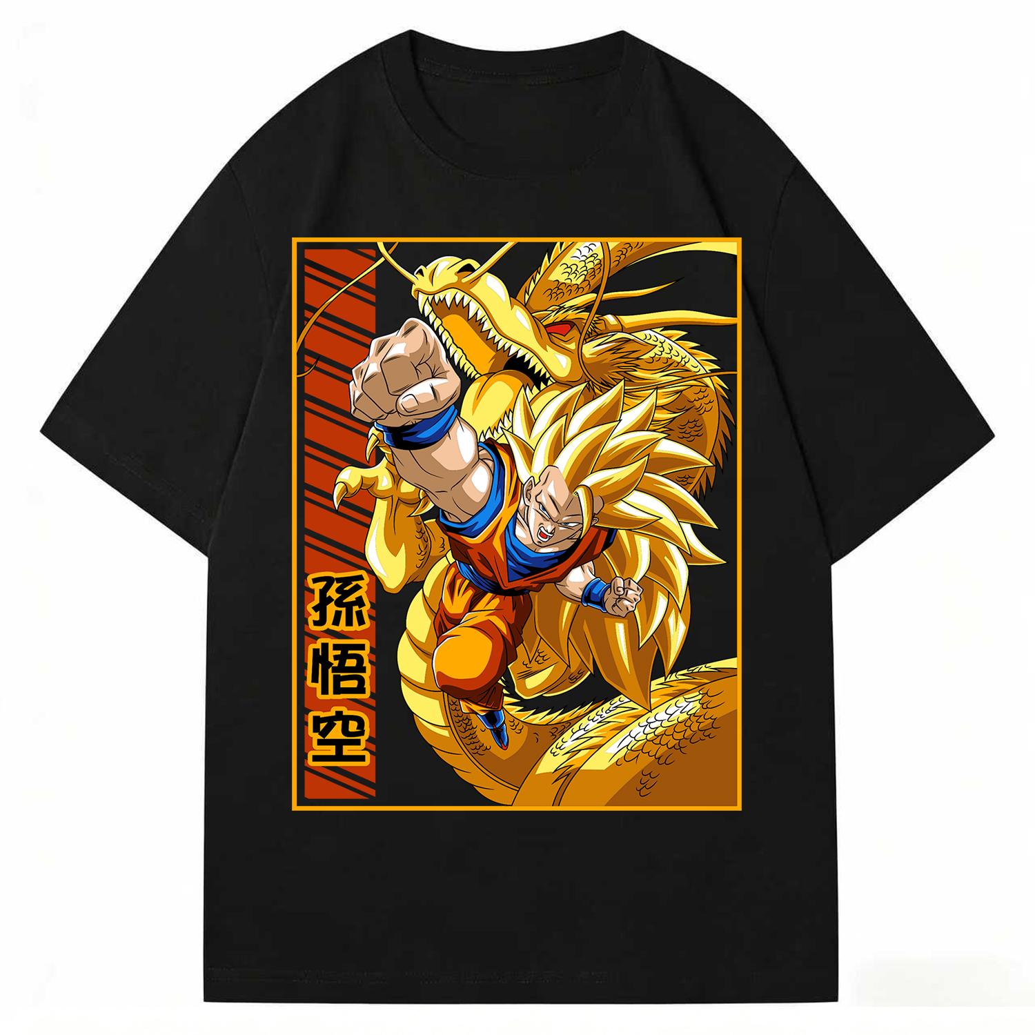 

2026 New Dragon Ball Vintage Super Saiyan Goku Golden Shenron Kanji Printed Short Sleeve Tshirt Mens and Womens Tshirt Tops S