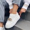 Chain Leather Upper Board Shoes Sneakers Large Size Women 'S Shoes Flat Single Shoe Four Seasons Strap Casual Shoes 41 -43
