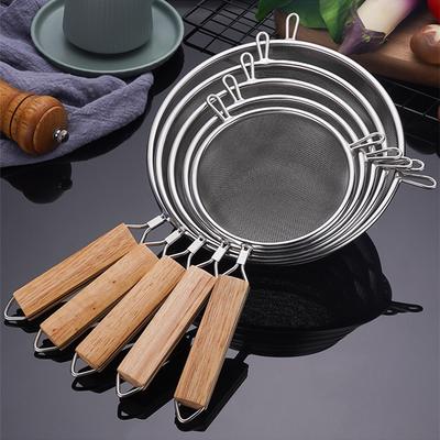 304 Stainless Steel Double Ear Colander Wooden Handle Skimming Spoon Juice Filter Fine Mesh Strainer Kitchen Accessories