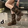 Fashion Designer Thick Heel Women Western Cowboy Boots Fashion Ladies Belt Buckle Knight Booties botas de inverno feminina
