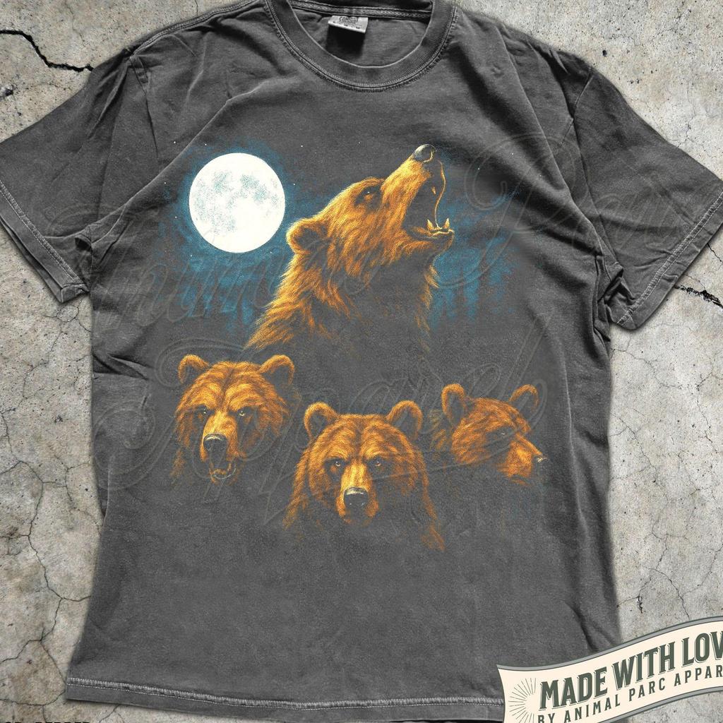 Braunbär Vollmond Vintage Shirt, Grizzlybär Bootleg T-Shirt, Y2K Shirt, Geschenk Bärenliebhaber, 90er Tiere Grafik-T-Shirt Naturfreund Outdoor-Shirt