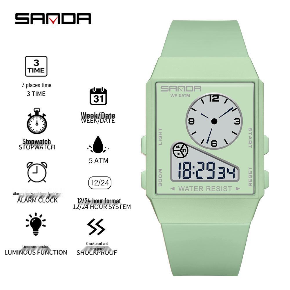 Sanda Lightweight Minimalist Sports Watch: Multi-functional Square Electronic Wristwatch for Men and Women