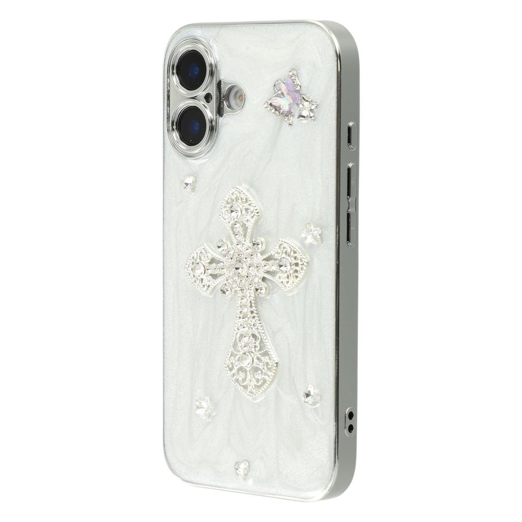 For iPhone 16 Case Electroplated Epoxy Metal Decor TPU + Acrylic Phone Cover Precise Cutouts