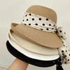 French Retro Style, Elegant Polka Dots, Bow Tie, Sun Hat, Straw Hat, Women's, Summer Seaside Vacation, Beach Sun Hat