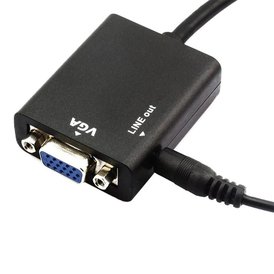 New 1×Black HDMI to VGA Converter With 3.5mm Audio Cable Video Output Adapter PC DVD