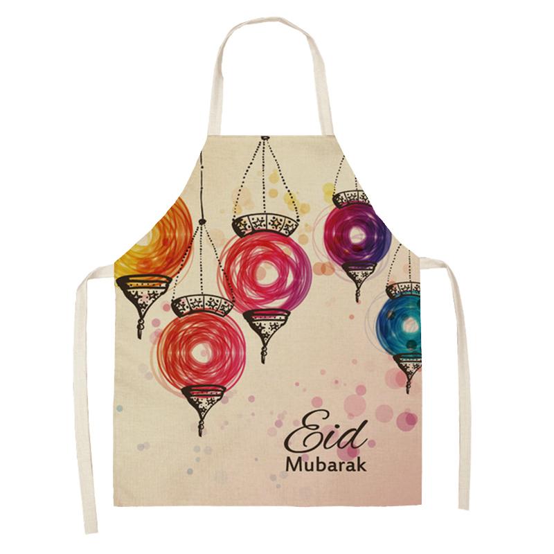 Cooking Baking Apron Eid Mubarak Mosque Printed Bib Muslim Ramadan Karim Kitchen Apron Women Star Crescent Moon Decoration