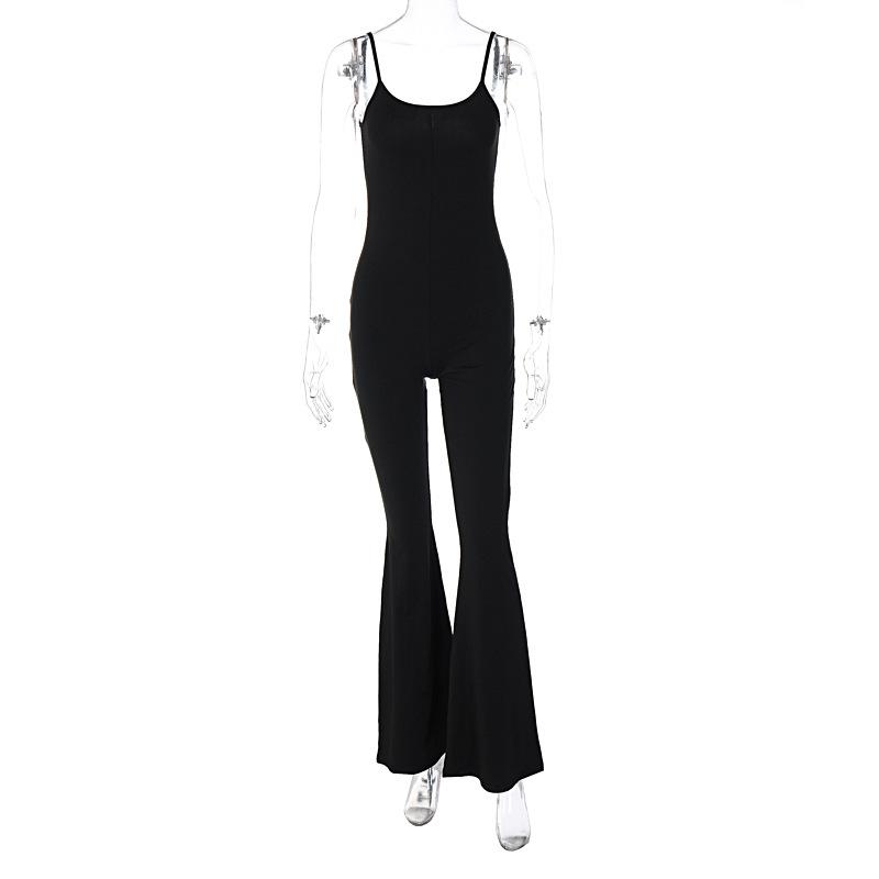 Women's clothing 2025 summer new sexy U-neck backless slim solid color suspender jumpsuit