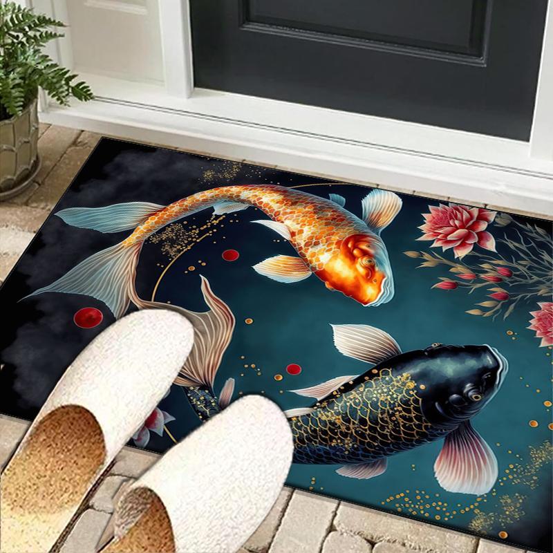 Koi Fish Artwork Office Rug Chair Mat, Entryway Carpet, Suitable for Front Door, Bedroom, Living Room, Desk, Holiday Gift