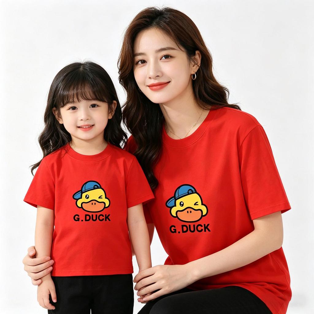 DUCK 100% Cotton Short-Sleeve Round Neck T-Shirt—Comfortable, Loose, Summer Essential for Parent-Child Coordination
