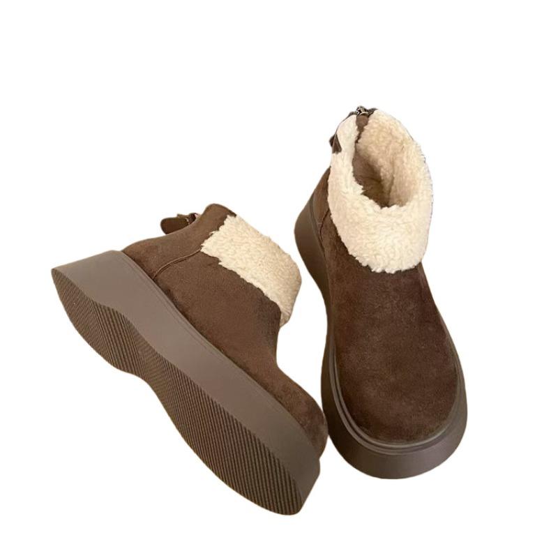 Neue dicksohlige, höhenerhöhende Schneestiefel für Damen, Fleece-Kurzstiefel und warme Baumwollschuhe