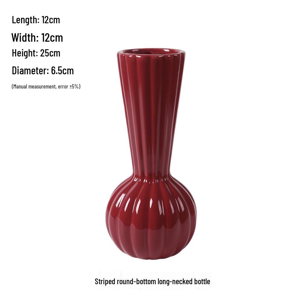 Čínská červená keramická váza ze poloviny století - Novoroční speciální ozdoba pro obývací pokoj nebo svatební aranžmá ze sušených květin