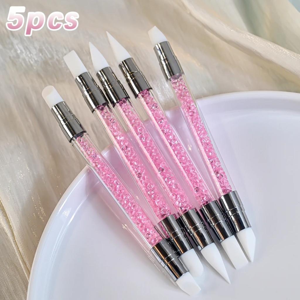 5pcs/set Double Head Silicone Nail Art Pen Carving Flower Sculpting Pen Adjustable Glue Stick Embossing Brush Manicure Tools