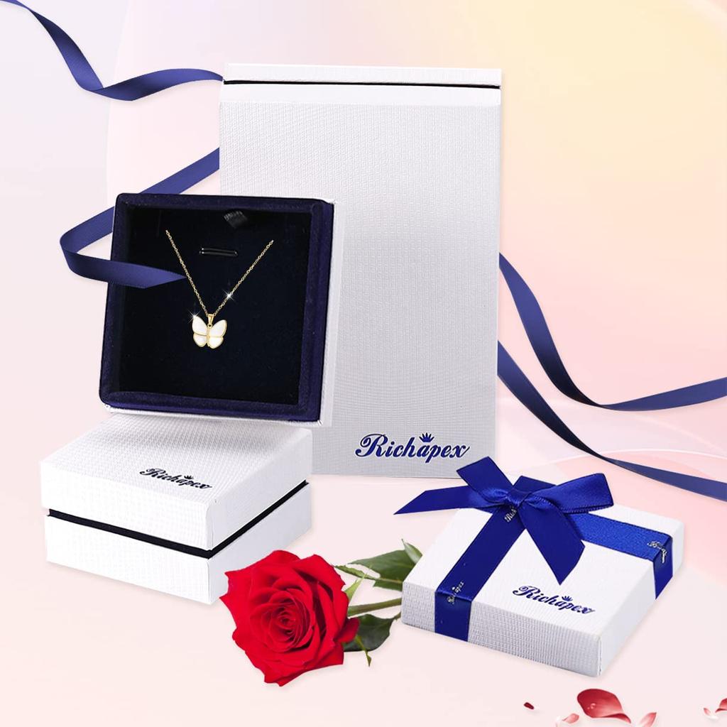 Halskette für Edelstahl Weiß Perlmutt Schmetterling Schmetterling 18k Gold Edelstahl Zirkonia Hypoallergen [Richapex] Frauen, Beliebt, Schlicht, Stahl, Perle,