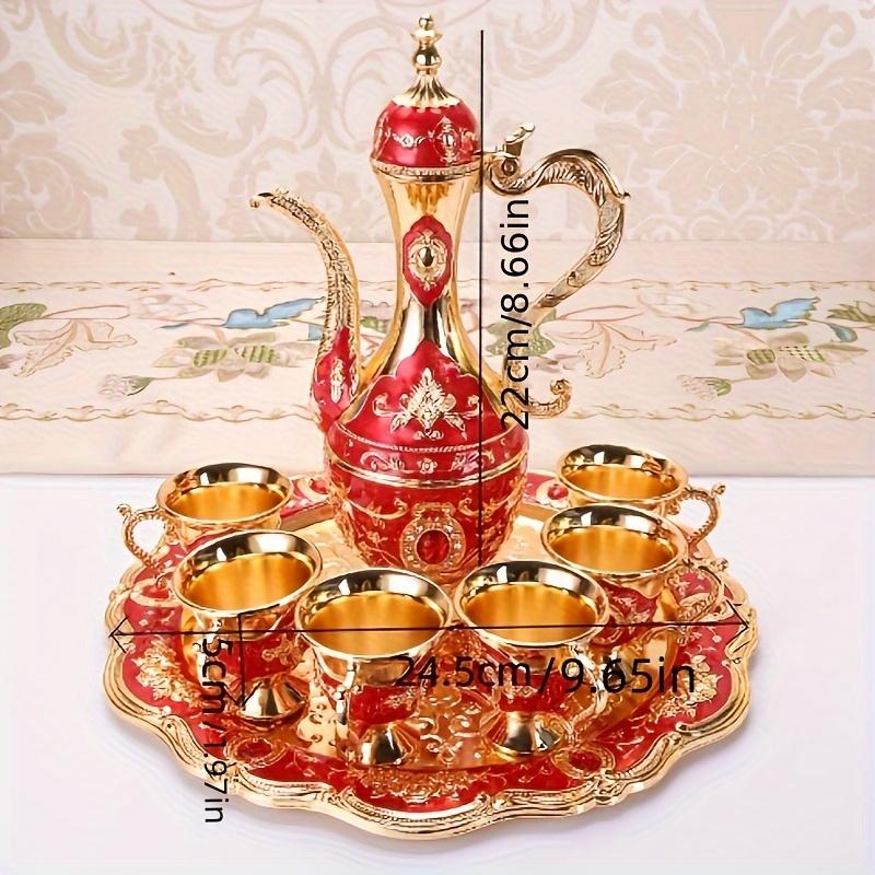 Set Pentolino Metallo Vintage per Caffè Turco Set da Tè Stile Europeo 6 Bicchieri da Vino di Lusso per Servire Tè Zamzam Vino Caffè Cappuccino
