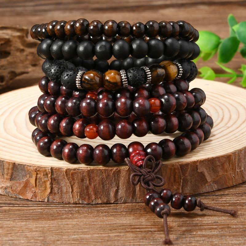 European, American Peace Tree Multi-piece Wooden Bead Beaded Bracelet Retro Simple Men's Personality Stacked Bracelet