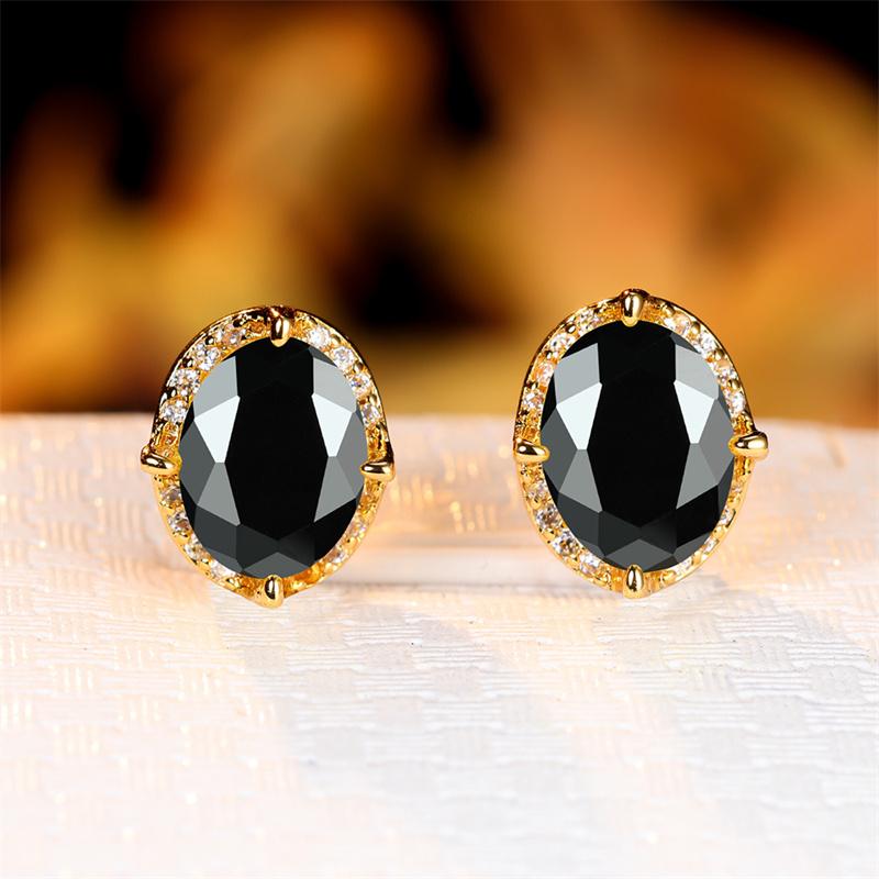Crystal Female Red Oval Zircon Stud Earring Luxury Small Stone Earrings Charm Yellow Gold Color Wedding Jewelry For Women