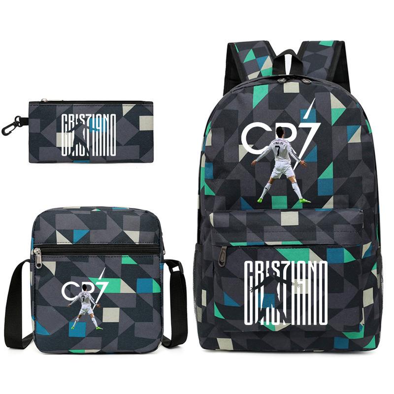 Large Capacity Schoolbag with Shoulder Strap; Student Three-piece Pencil Case Set