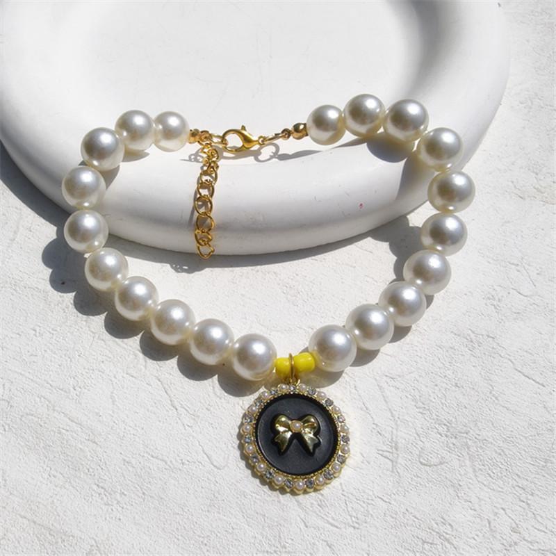 Niche Premium Cute Pearl Cat Collar Necklace Puppy Pendant Accessories Alloy Round Tag Pendant XS 15-20CM чёрный