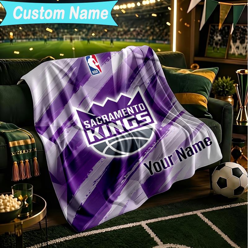 1PC Custom Name Blanket Kings Basketball Team Logo Flannel blankets Patterns Throw Blanket All-Season Soft Gift for Couch, Bed, Camping, Birthday gift