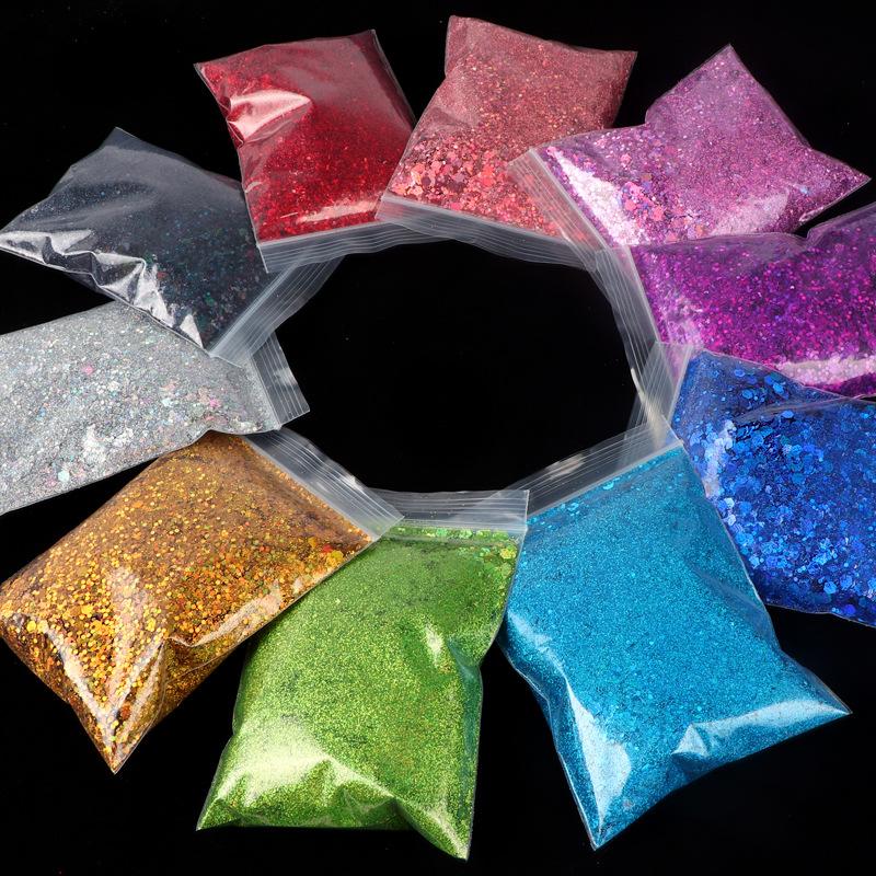 50G holografické smíšené šestihranné třpytky na nehty stříbrné třpytky laserové třpytky tenký film DIY design dekorace na nehty
