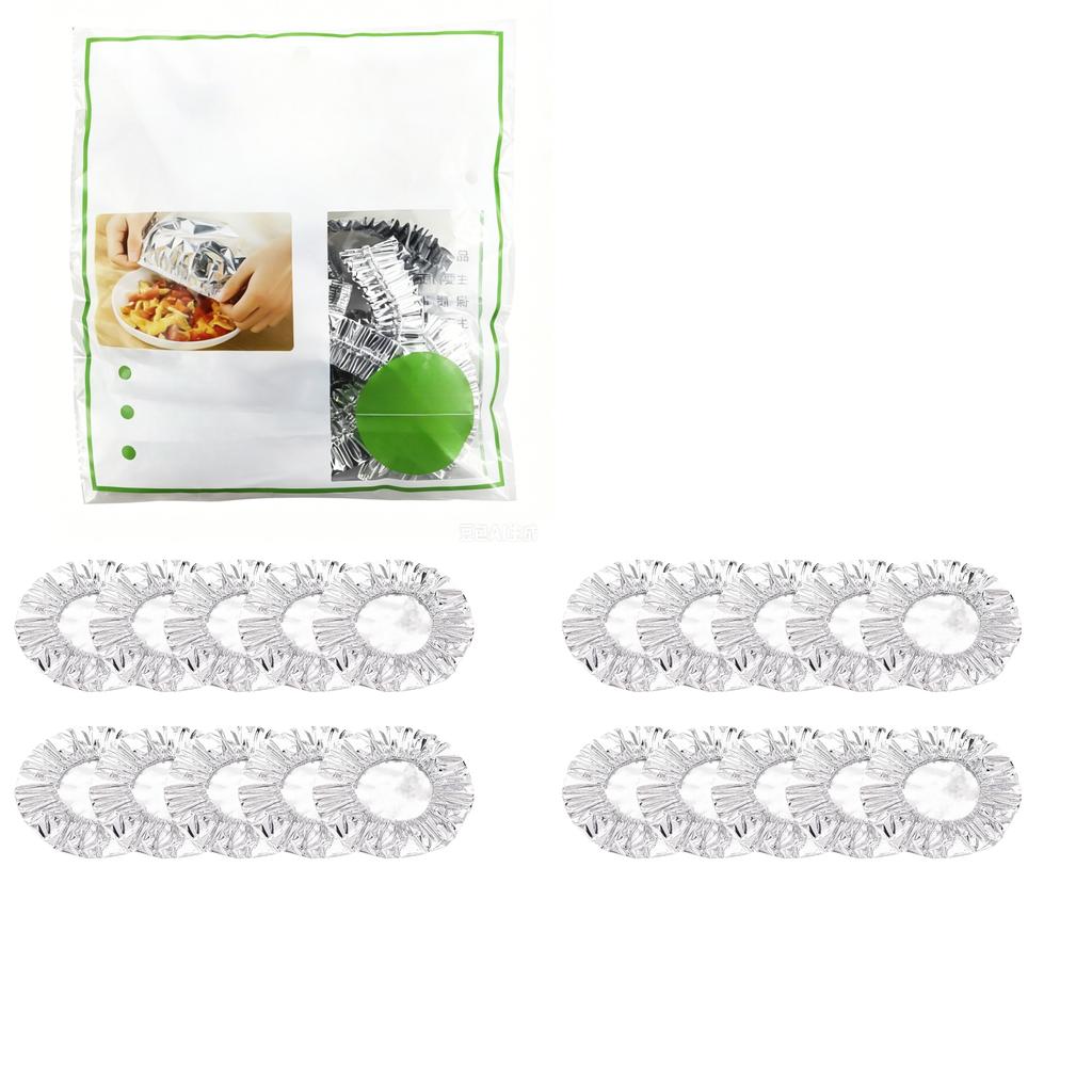 Reusable Aluminum Foil Food Covers Set of 60 Pieces Household Food Grade Stretchable Foil Lids for Bowls Containers and Plates