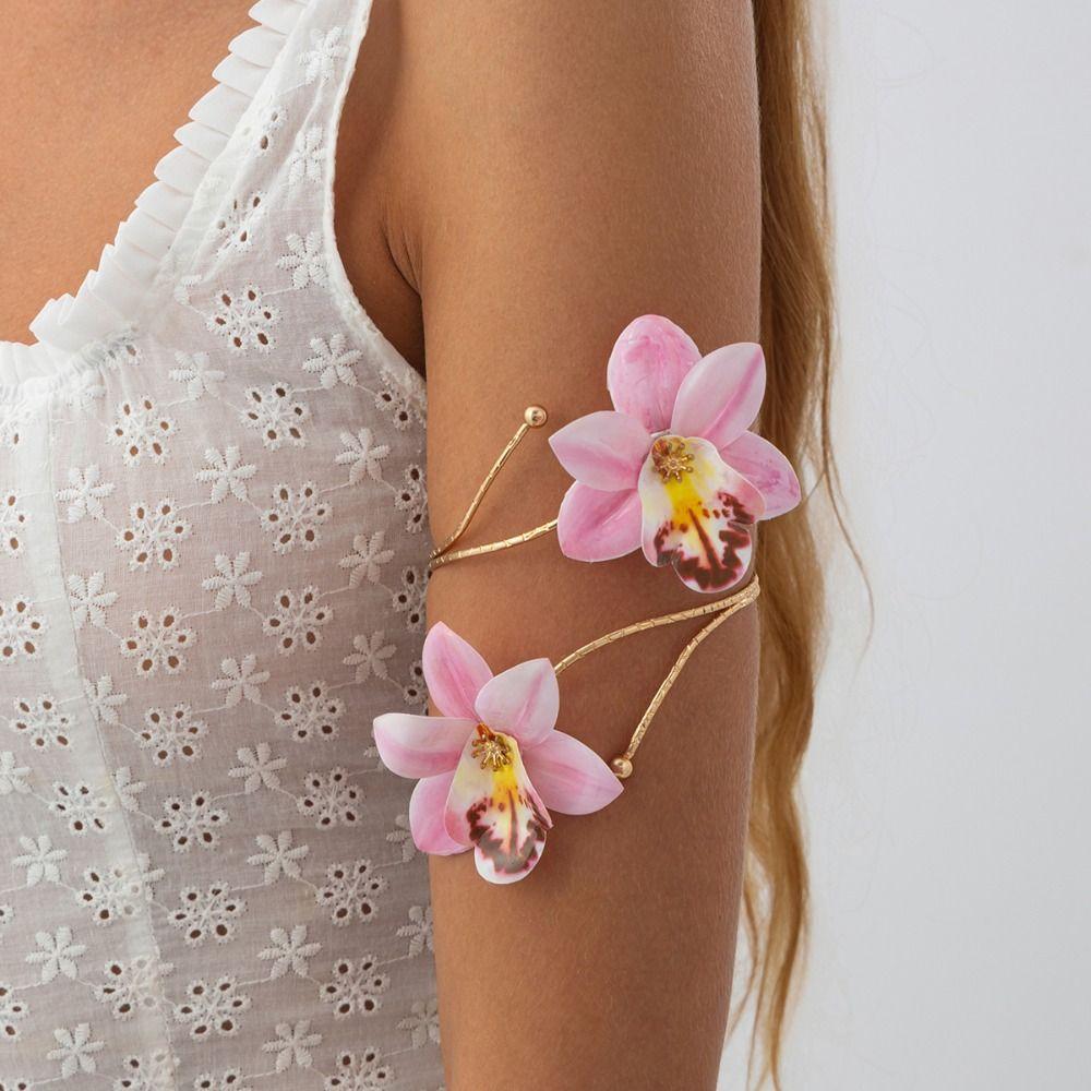 Egg Flower Open Arm Bangle Adjustable Armband Fashion Flower Arm Chain  Party