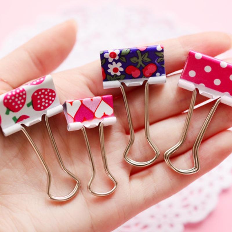 24PCS/Box Small Size 19mm Printed Metal Binder Clips Paper Clip Clamp Office School Binding Supplies