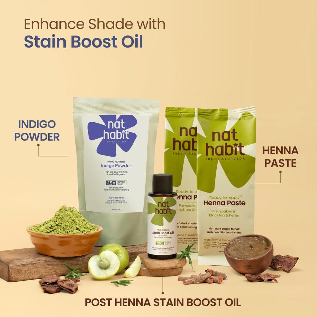 Nat Habit Organic Indigo Powder For Natural Black Hair Color HUFA Technology Chemical Free Deep Conditioning 170g Pack Of 1