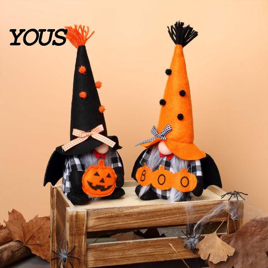 Soft Plush Centerpieces Halloween Gnome Decoration, Spooky Orange Black Boo Pumpkin Swedish Tomte Seasonal Table Accents Figurine, Elf Dwarf Ornaments