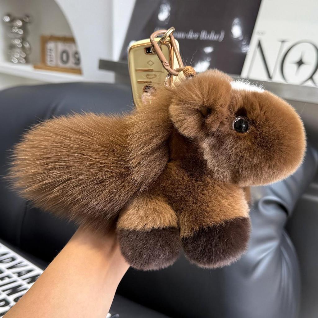 Rex Rabbit Fur Horse Keychain Pendant - Cute Unicorn Plush Bag Charm Gift