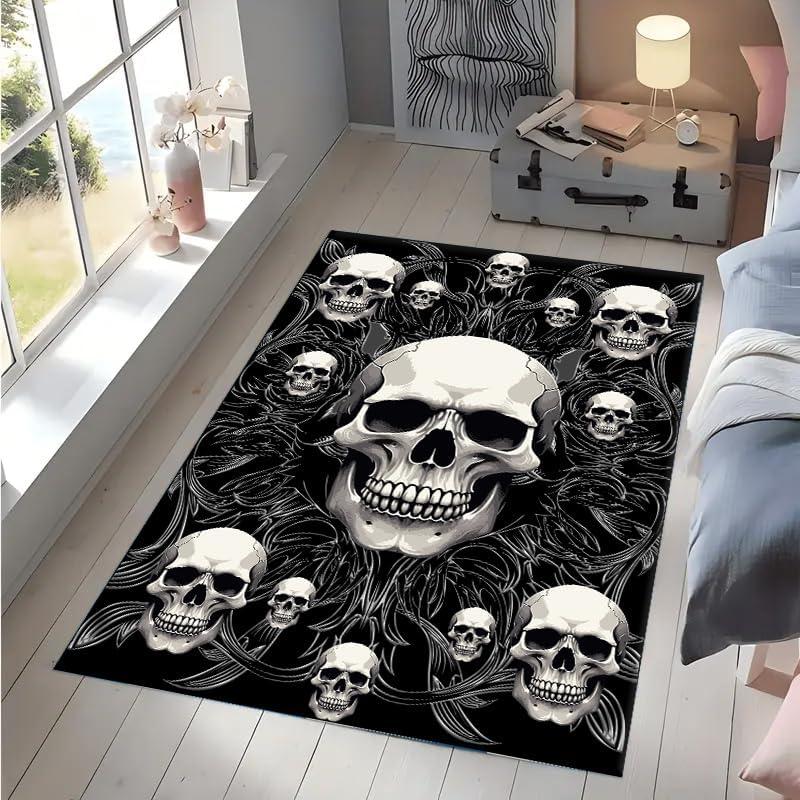 Gothic Skull Area Rugs Gothic Rugs for Living Room for Bedroom Foyer Holiday Party Home Decoration Non-Slip Horror Goth Rug