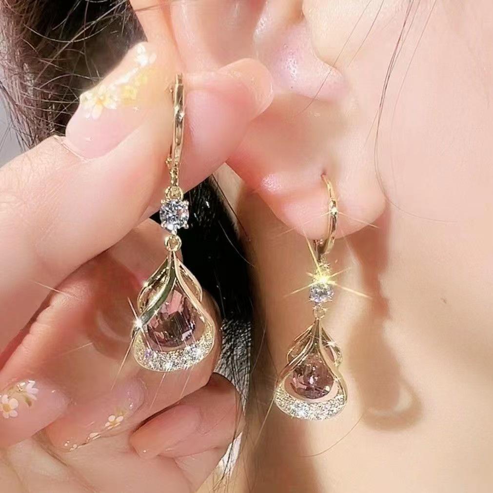 Korean-Style Elegant Rhinestone Ball Earrings - Versatile, Fashionable, and Ultra-Shiny Design.