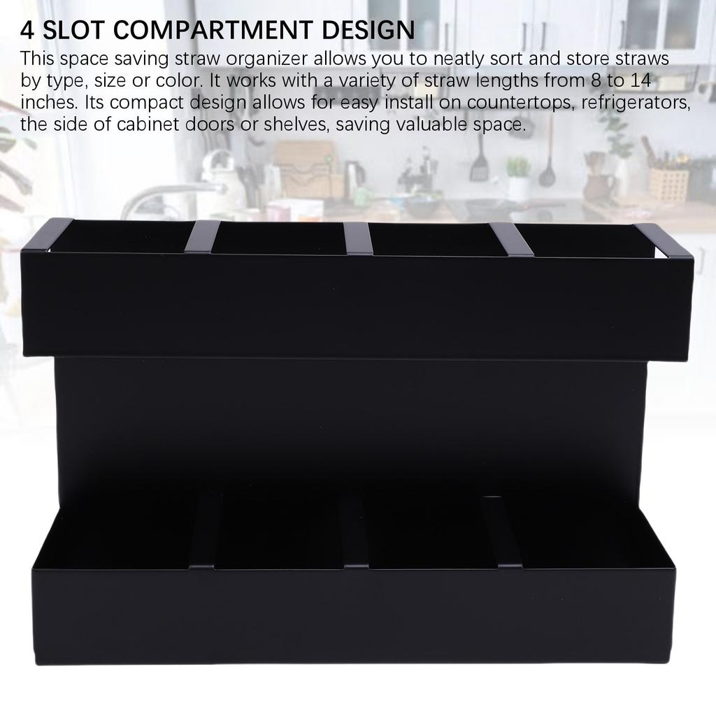 Strohhalmhalter Stäbchen Organizer 4 Fächer Strohhalmspender mit doppelseitigem Klebeband Etikettenaufkleber für
