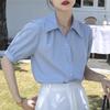 Retro Blue Short-sleeved Shirt for Women In Spring and Summer New Formal Shirt Commuting Top