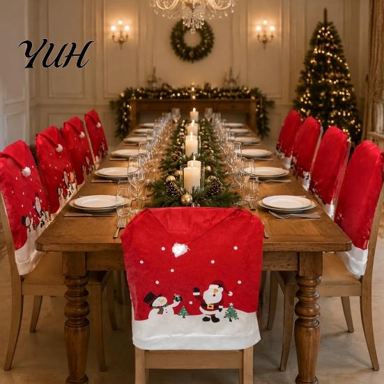 Universal Dining Chair Covers Christmas Santa Snowman Cover, Festive Slipcover, Decorative Back Xmas Party Supplies Reusable