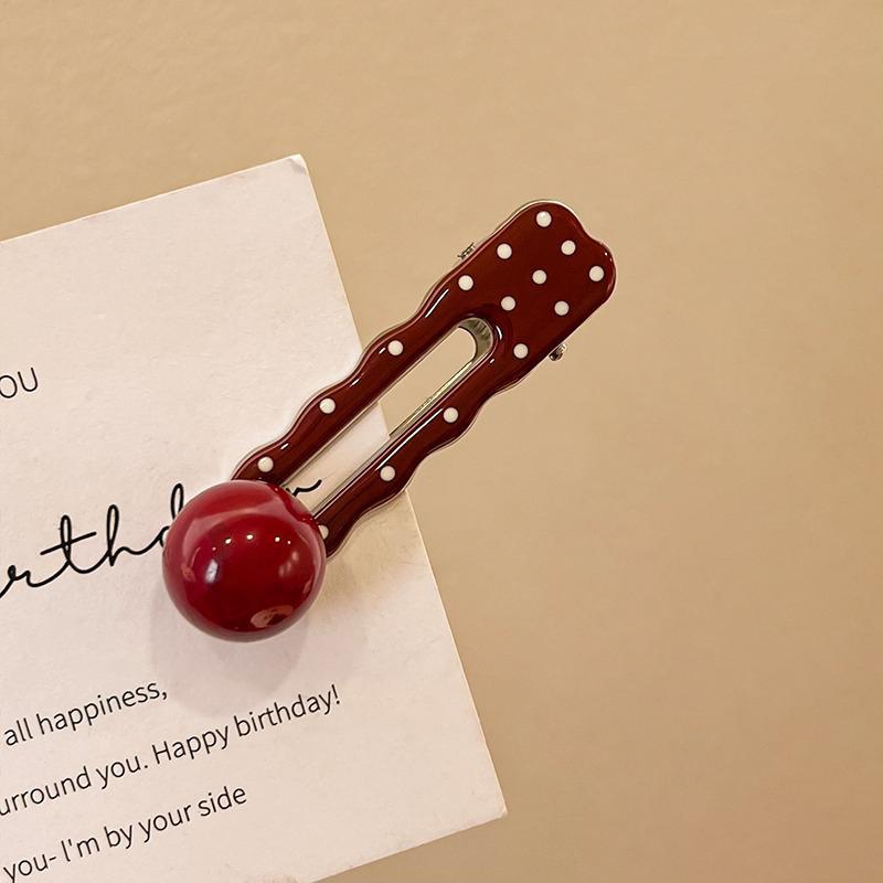 Retro Red Polka Hair Clips Dot Bangs Clips Minimalist Broken Hair Duckbill Clips Temperament Hair Ornaments