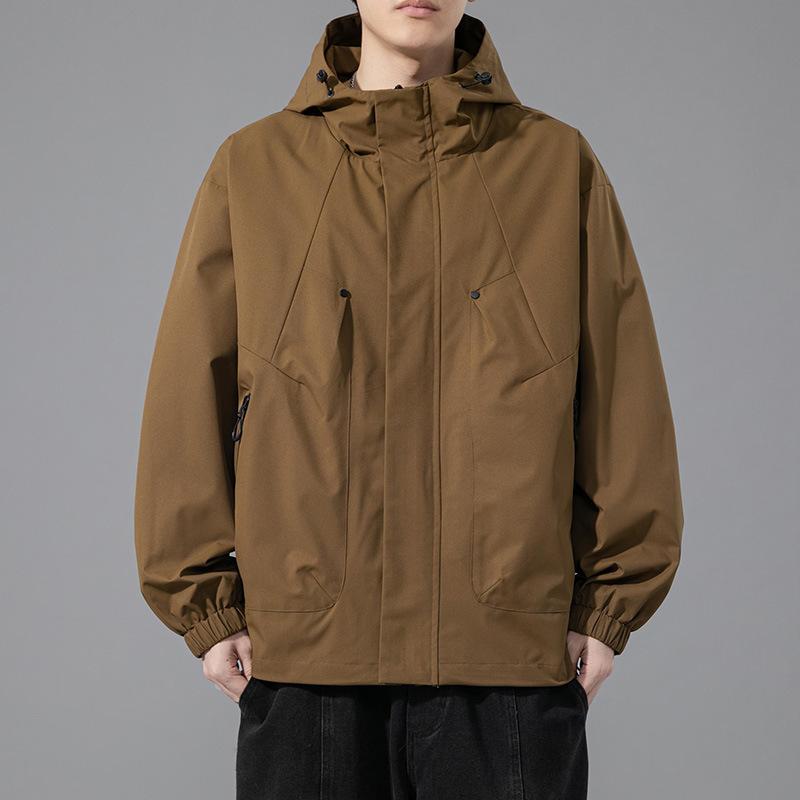 Men Jacket Hooded Windbreaker Trench Coats Oversize Waterproof Black Camping Loose