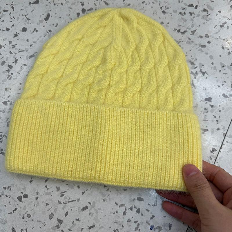 Rabbit fur women's twisted wool hat autumn and winter windproof and warm bald hat outdoor casual pullover hat